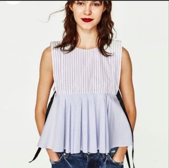 Zara Tops - Zara striped two tone peplum ribbon top